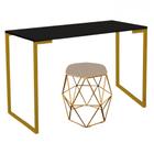 Mesa Stan Industrial Escritório e Home Office com Puff Luna Suede Bege Dourado Tampo Preto - Ahz Móveis