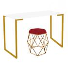 Mesa Stan Industrial Escritório e Home Office com Puff Luna Suede Vermelho Dourado Tampo Branco - Ahz Móveis