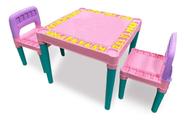 Mesinha Infantil Com 2 Cadeiras Educativa Para Crianças Rosa