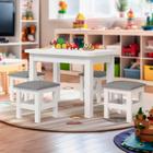 Mesinha Infantil Madeira Maciça 88x54 Com 4 Banquetas Branco Com Estofado Cinza Lesus Shop Jm