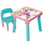 Mesinha Mesa Infantil Plástico C/ Cadeira Galinha Pintadinha, Unicórnio, Mundo Bita e Dino