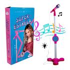 Microfone com Pedestal Claudia Leitte Super Estrela Brinquedo Infantil para Criança Rosa