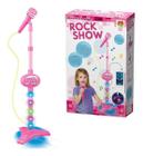 Microfone Com Pedestal Rock Show Rosa Com Luz Som Voz Menina