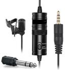 Microfone de lapela omnidirecional preto cabo 6 metros adaptador p10