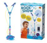 Microfone Duplo Infantil com Pedestal Rock Show Azul - Conecta com Celular
