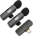 Microfone Lapela Duplo Wireless Sem fio Para Android USB Tipo C Type C Plug In Play