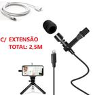 Microfone Lapela para iPhone/iPad com Conector Lightning + Extensor 1m