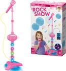 Microfone Musical Infantil Com Pedestal Rock Show Rosa 83cm Cabo P2 + Luz A Pilha