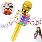 Microfone Musical Karaokê Infantil Brinquedo Sem Fio com Bluetooth e Alto Falante Efeito Voz Modo Gravação Para Festa