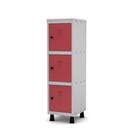 Mini Armário Guarda Volume Locker Roupeiro 1 Vão 3 Portas MGRP501/3 Cinza e Vermelho - Pandin