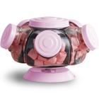 Mini baleiro giratório de vidro artesanal pequeno modelo antigo bomboniere rosa