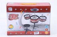 Mini Bateria Infantil Com 3 Tambores e Banquinho