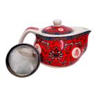 Mini Bule de Chá Oriental Porcelana Infusor Inox Chaleira