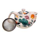 Mini Bule de Chá Oriental Porcelana Infusor Inox Chaleira