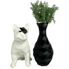 Mini Bulldog Enfeite Decorativo Estátua com Vaso Jarro