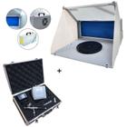 Mini cabine para aerografia wws prato giratorio bivolt com led + mini compressor ar hs08ac-ska 12v 110/220v bivolt maleta aluminio