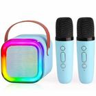 Mini Caixinha De Som Karaokê Com 2 Microfones Bluetooth Infantil Família Efeito Mudança Voz Led RGB