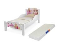 Mini cama branca com adesivo da barbie proteção lateral colchão incluso