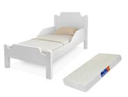 Mini cama juvenil para quarto infantil toda branca com colchão e proteção lateral