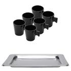 Mini caneca ceram black6 pc 80ml + bandeja inox retangular delhi 35cm