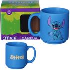 Mini Caneca Stitch Azul Café Expresso Empilhável Cerâmica 100ML Oficial Disney