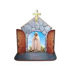 Mini Capela Oratório Display Enfeite de Mesa Nossa Senhora de Fatima 12cm Mdf Madeira
