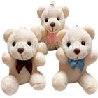 Mini Chaveiro Urso De Pelúcia Creme Com Laço 9cm - Jogo De 06pçs