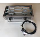 Mini Fogão Fogareiro em Inox Com Duas Bocas Alta Pressão A Gás