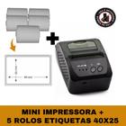 Mini Impressora Bluetooth + 5 Rolos Etiqueta Adesiva 40x25