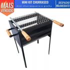 Mini Kit Churrasqueira Alumínio Preta e Grelha C/ Pegador Madeira