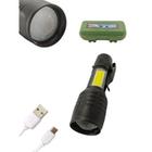 Mini Lanterna Tática Com Led Zoom ajustável e Recarregável USB