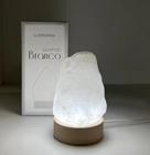 Mini Luminária Quartzo Branco Led Branco - Base de Madeira