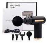 Mini Massageador Elétrico 4 em 1 Recarregável Portátil Profissional Muscular Massage Gun Alívio Dores Musculares Recuperação Muscular Massagem em Casa