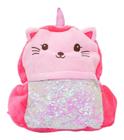 Mini Mochila Infantil Rosa Sereia Gato Pelúcia 30x30cm Creche Escolar Escolinha - Taimes