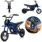 Mini Moto Elétrica Infantil 24V Trilha Bateria 2 Motores 350W Rodas 12" Suspensão LED Música e Acelerador no Guidão