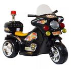 Mini Moto Elétrica Triciclo Infantil Polícia Bombeiro 6V Preta Luzes e Som Certificado Inmetro