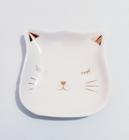 Mini Prato Porta Anel Gatinho Cerâmica Branco