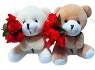 Mini Urso com Buquê de Flores 12cm - Para quem Vc Ama - Jg04pçs