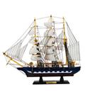 Miniatura Barco Navio Veleiro Madeira Casco Azul Base Marrom Janelas 37.5x7x44cm - Taimes