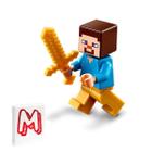 Minifigura LEGO Minecraft - Steve com pernas douradas, espada dourada e tela lateral