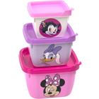 Minnie Kit 3 Potes C/ Tampa Lanche Escola Infantil Menina