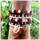 Mix de Pulseiras Obaluaê Branco, vermelho e preto Umbanda Candomblé Ateliê Biju dos Orixás 8 peças