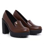 Mocassim Feminino Oxford Salto Alto Com Metal Café