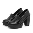 Mocassim Feminino Oxford Salto Alto Preto