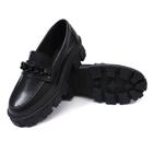 Mocassim Feminino Preto Com Corrente Preta Plataforma Oxford tendência blogueira