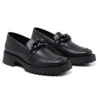 Mocassim Feminino Preto Sapato Plataforma Oxford Fivela Trançada