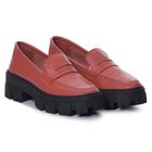 Mocassim Feminino Tratorado Couro Bico Redondo Moderno
