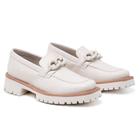 Mocassim Sapato Feminino Plataforma Oxford Fivela Trançada Off White