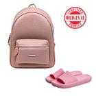 Mochila Bolsa Feminina Escolar Faculdade Rosa + Chinelo Ortopédico Slide Flexível