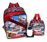 Mochila Carros 3 Relâmpago Mcqueen Costas Tam G + Lancheira